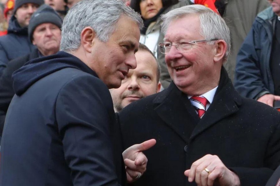 José Mourinho e Sir Alex Ferguson a Old Trafford @Getty Images