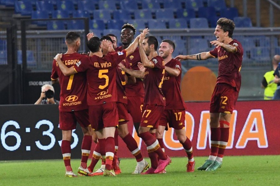 L'esultanza dei giallorossi (As Roma via Getty Images)