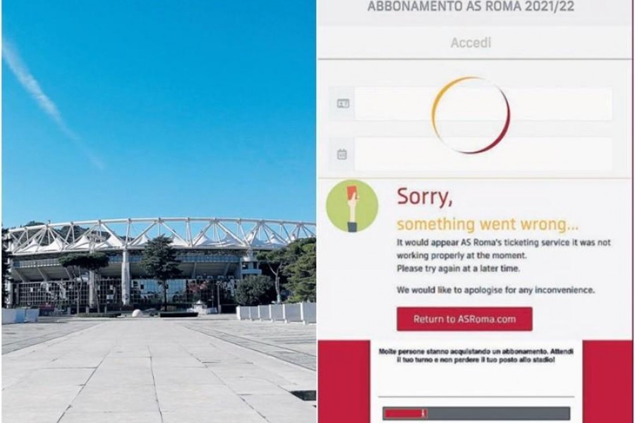 una panoramica del viale che collega l’accesso da Ponte Duca d’Aosta agli ingressi dello stadio, fra la Tribuna Tevere e i Distinti Sud  e degli screen dei problemi di ieri, di Mancini