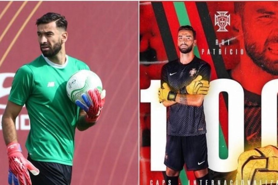 Rui Patricio a Trigoria e la grafica speciale per la centesima presenza, di Mancini