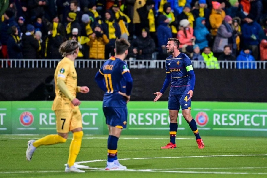 La rabbia di Cristante ieri sera (As Roma via Getty Images)