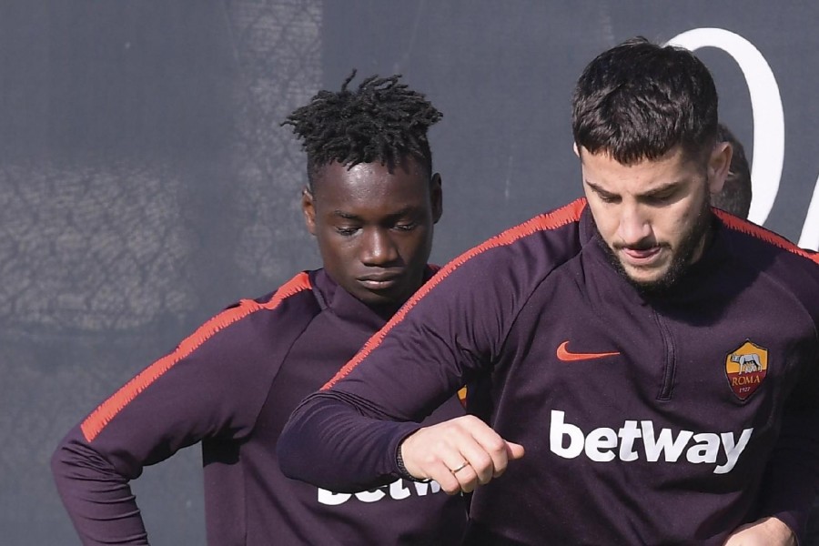 Ebrima Darboe in allenamento a Trigoria con Manolas, di LaPresse