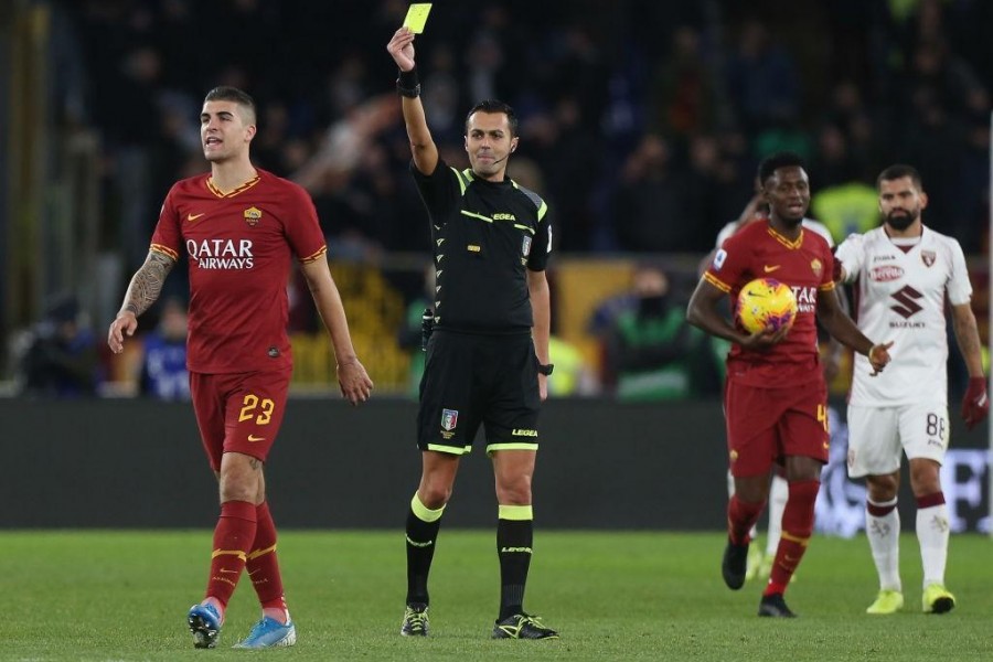 Di Bello ammmonisce Mancini in Roma-Torino (Getty Images)