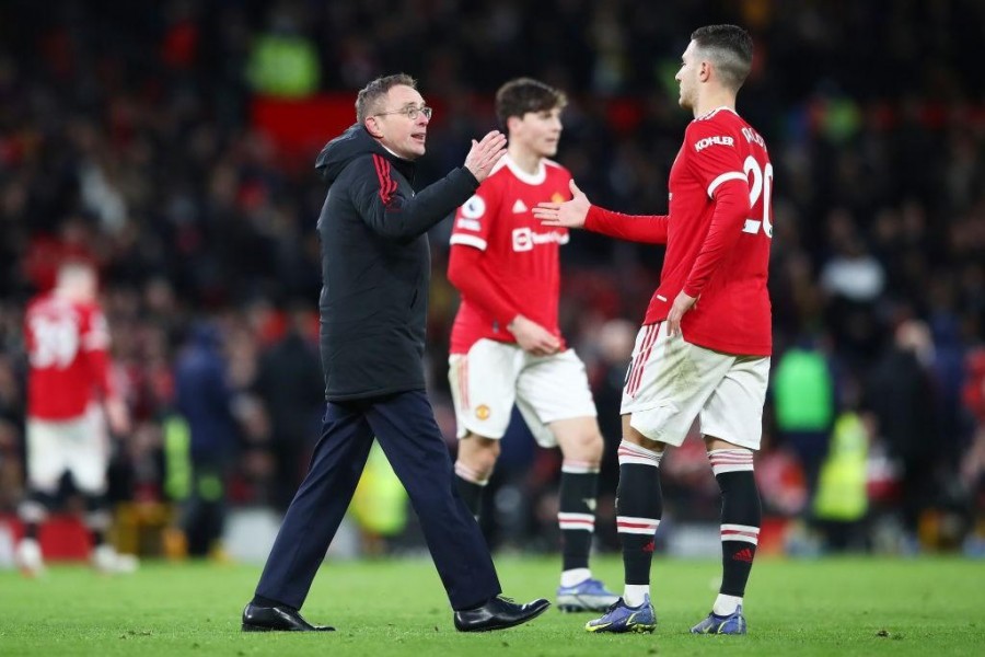 Rangnick e Dalot dopo la gara vinta contro il Crystal Palace (Getty Images)