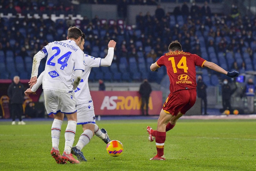 Shomurodov segna il momentaneo vantaggio romanista (AS Roma via Getty Images)