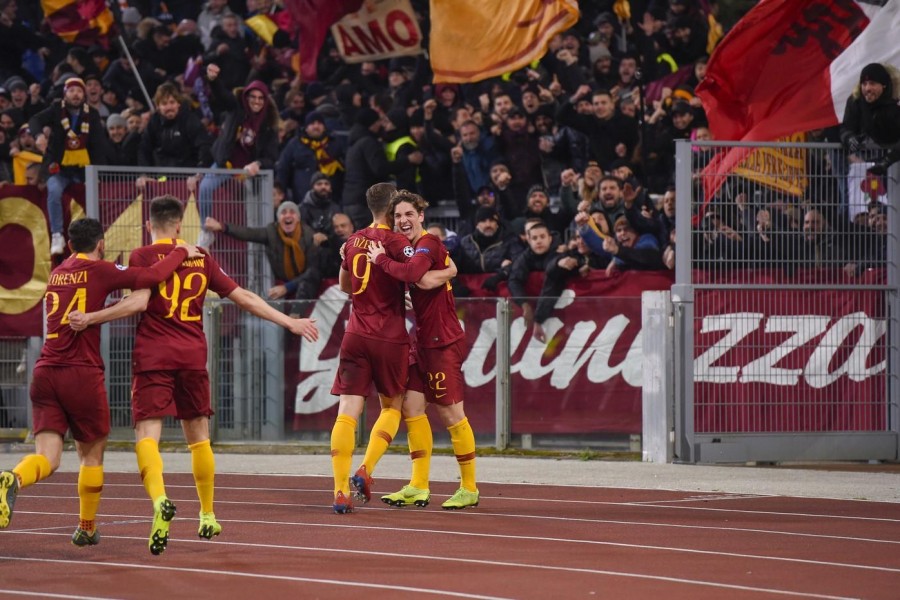 L'esultanza della Roma con Zaniolo, di LaPresse