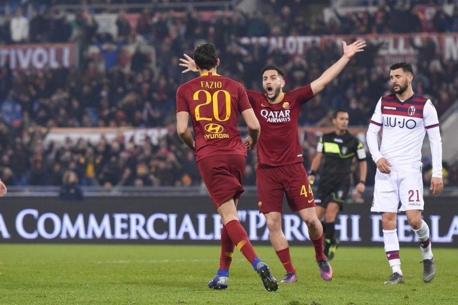 Manolas esulta con Fazio dopo il gol dell'argentino, di LaPresse