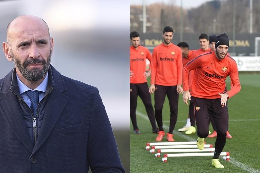 Monchi osserva l'allenamento della squadra, di LaPresse