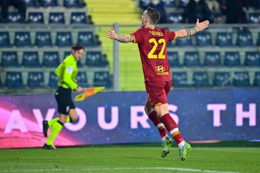 Nicolò Zaniolo esulta in maglia giallorossa (Getty Images)