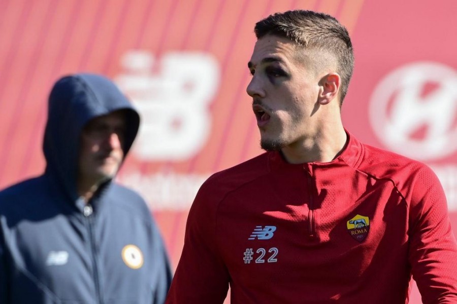 Zaniolo nell'allenamento di ieri a Trigoria (AsRoma via Getty Images)