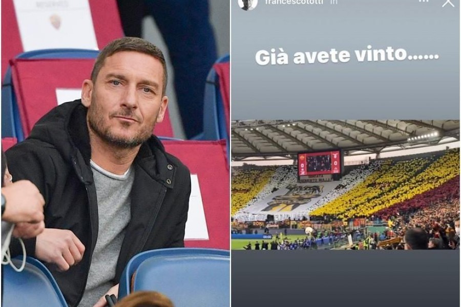 Totti all'Olimpico (As Roma via Getty Images); la storia postata su Instagram dal Dieci