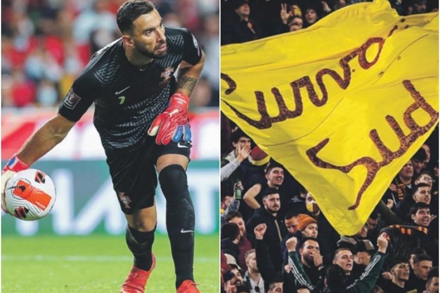 A sinistra, Rui Patricio in nazionale; a destra, la Curva Sud durante il derby (Getty Images)