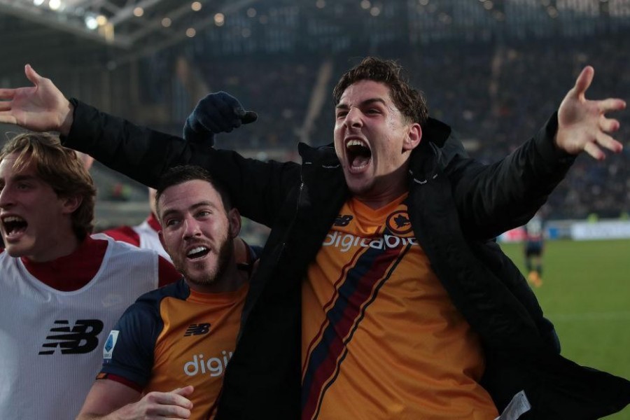 Zaniolo festeggia dopo la gara d'andata contro l'Atalanta (Getty Images)