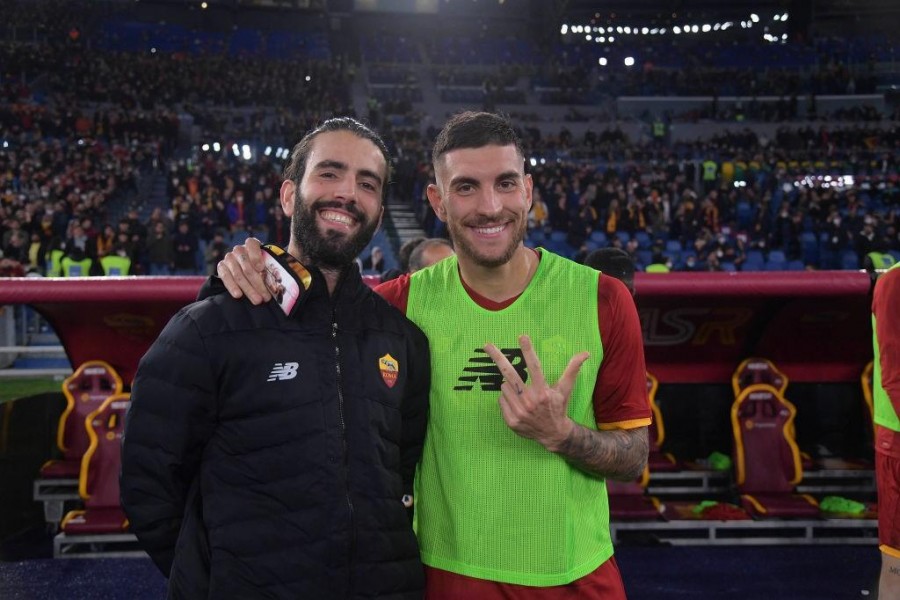 Sergio Oliveira e Lorenzo Pellegrini dopo il derby (AS Roma via Getty Images)