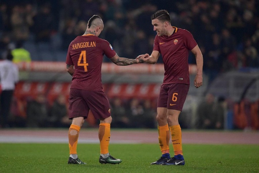 Nainggolan e Strootman con la maglia della Roma (AS Roma via Getty Images)