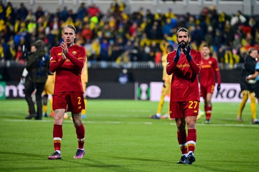 Karsdorp e Oliveira al termine del match (AS Roma via Getty Images)