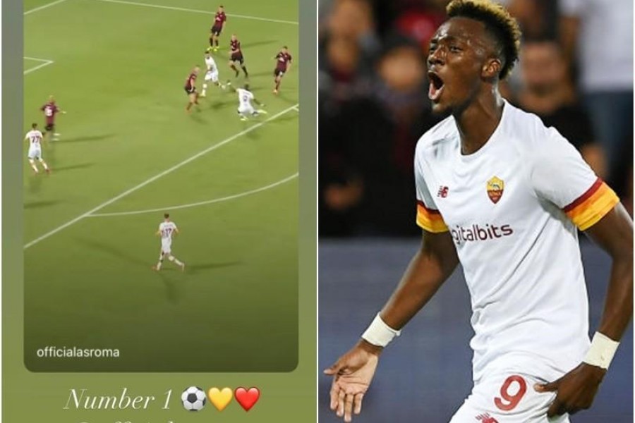 A destra, la storia di Abraham; a sinistra, la sua esultanza all'Arechi (As Roma via Getty Images)