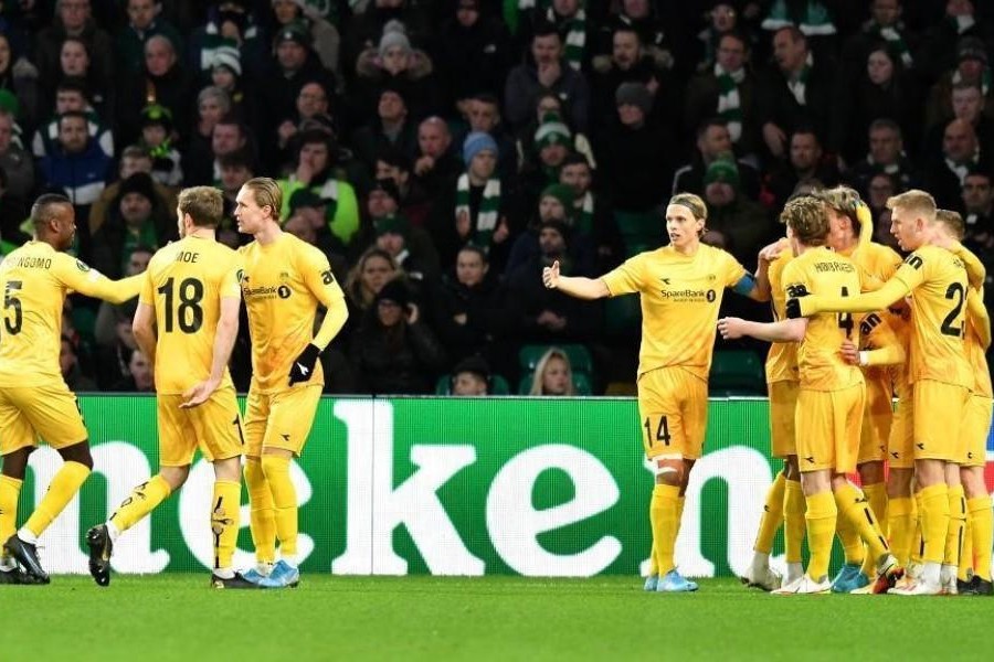 Esultanza dei calciatori del Bodø/Glimt nel mtch di Conference contro il Celtic (Getty Images)