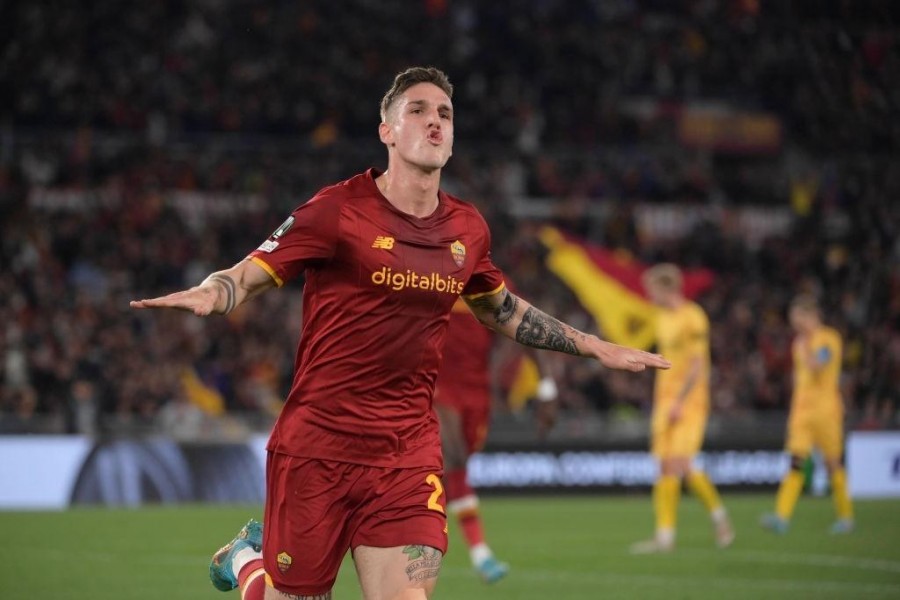 Nicolò Zaniolo esulta dopo il secondo gol (AS Roma via Getty Images)