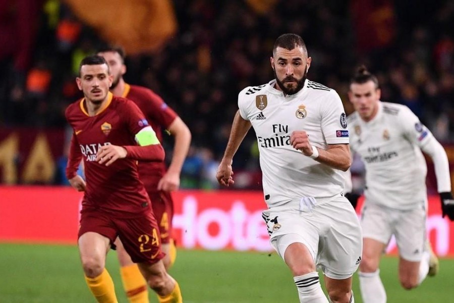 Benzema durante la gara contro la Roma, di LaPresse