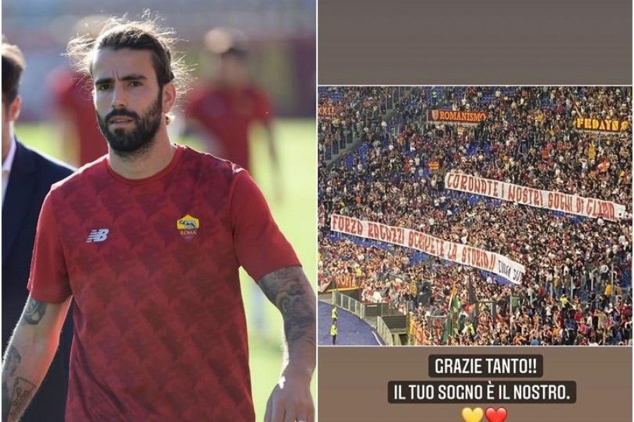 A sinistra, Oliveira a Trigoria (As Roma via Getty Images); a destra, la storia postata dal portoghese