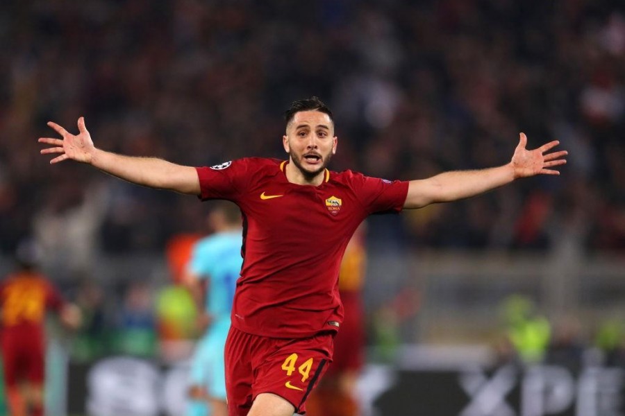 Kostas Manolas esulta per il gol del 3-0 al Barcellona (As Roma via Getty Images)