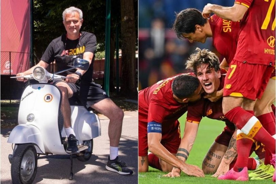 Mourinho in Vespa a Trigoria e la gioia di Zaniolo dopo il gol al Trabzonspor (As Roma via Getty Images)