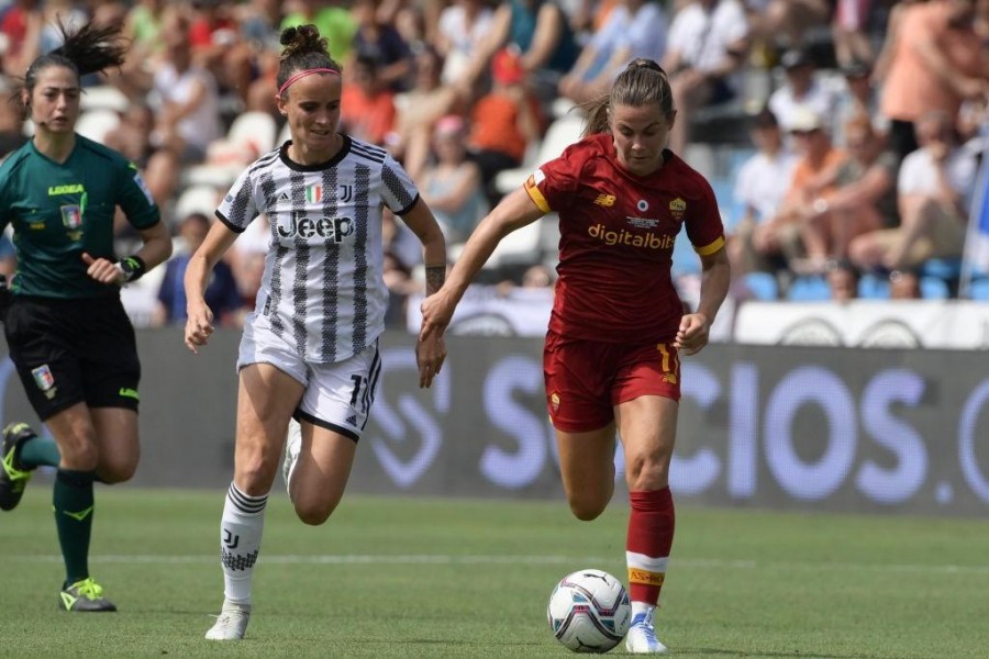 Emilie Haavi in azione durante la finale di Coppa Italia contro la Juventus (AS Roma via Getty Images)