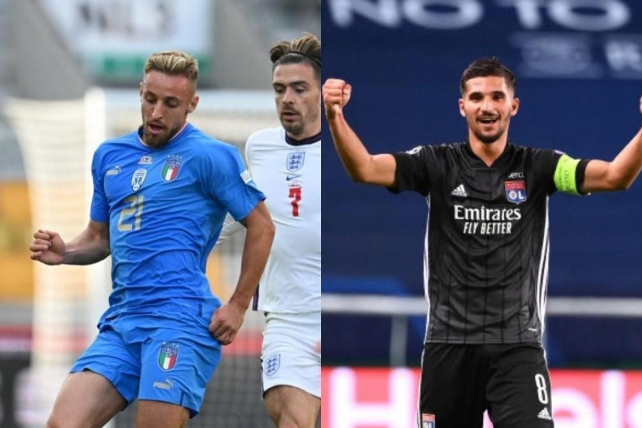 Davide Frattesi con l'Italia e Houssem Aouar con il Lione (Gettu Images)