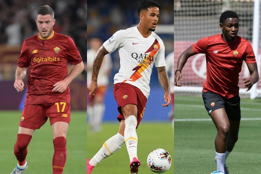 Jordan Veretout, Justin Kluivert e Amadou Diawara con la maglia della Roma (As Roma via Getty Images)