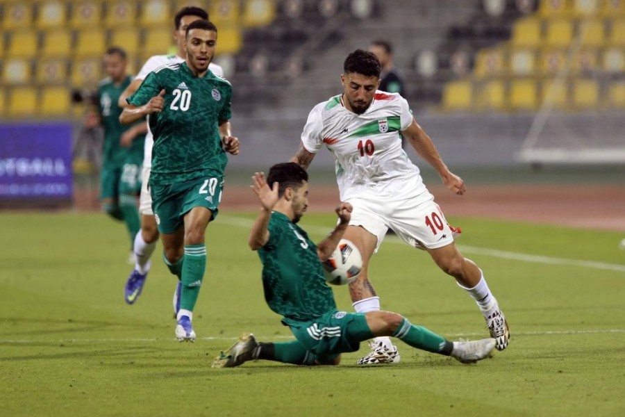 Akim Zedadka in scivolata con la maglia dell'Algeria (Getty Images)