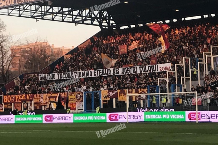 Lo striscione per Taccola durante Spal-Roma, di Mancini