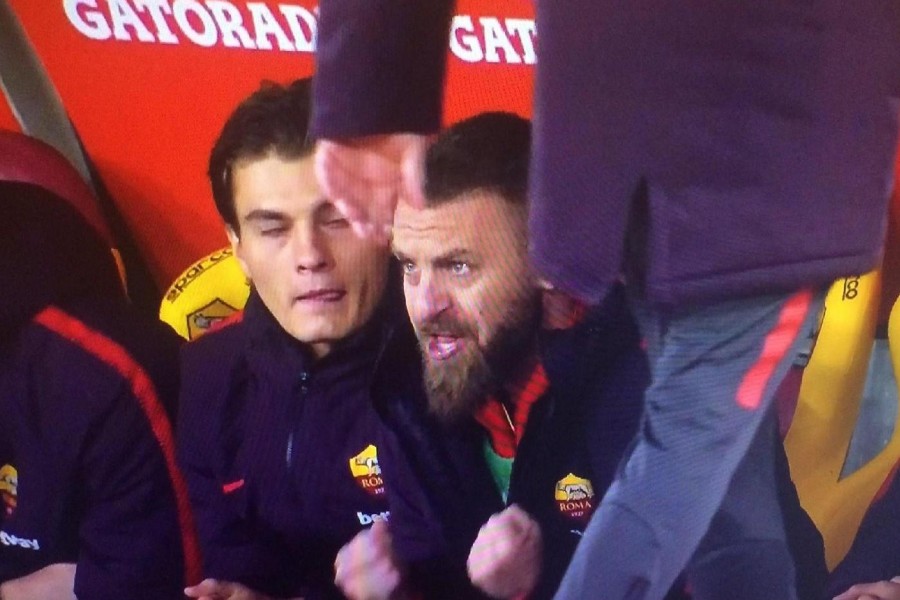 L'esultanza di De Rossi al gol di Zaniolo