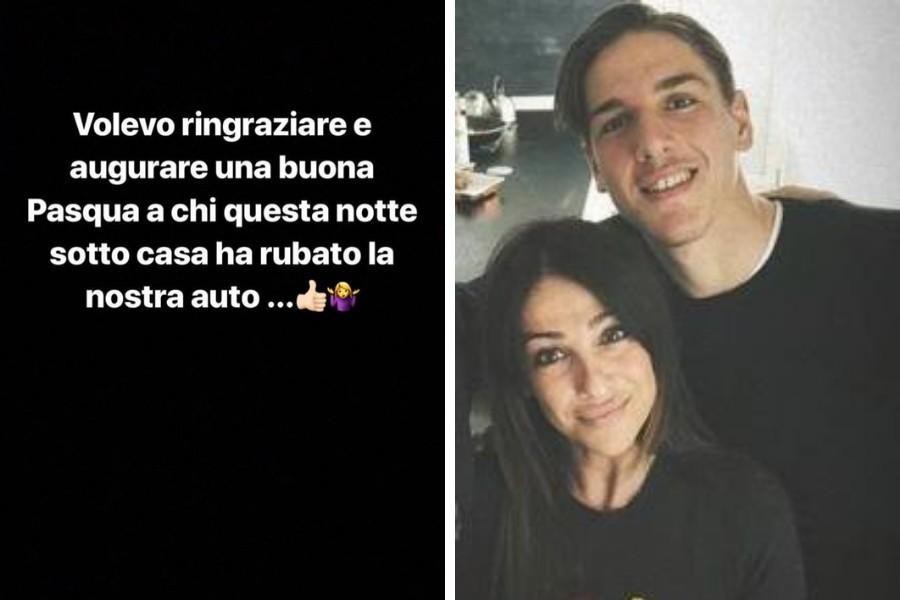 Zaniolo con la mamma Francesca Costa, a sinistra il messaggio social dopo il furto