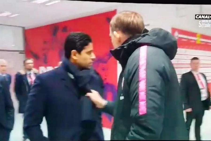 Il momento in cui Tuchel prende per la sciarpa Al-Khelaifi