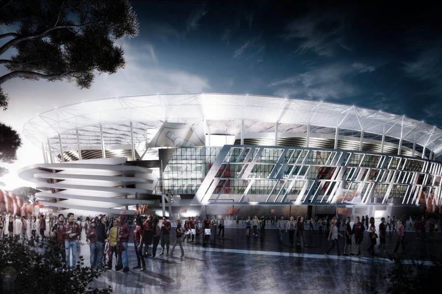 Un rendering  dello Stadio  della Roma previsto a Tor di Valle