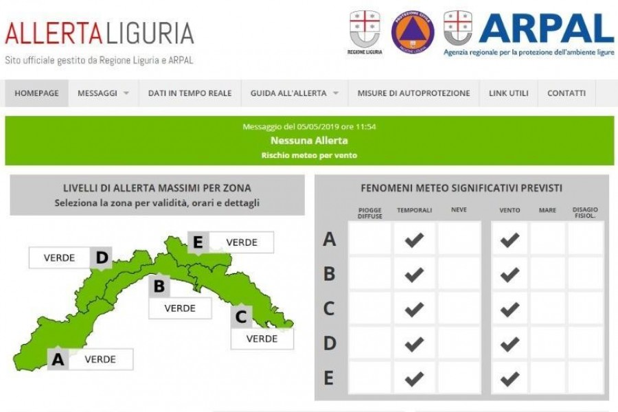 Tutta la zona evidenziata in verde, in mattinata era colorata in giallo e interessata dall'allerta meteo