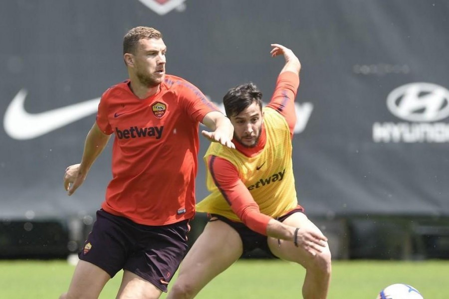 Dzeko e Manolas in allenamento, di LaPresse