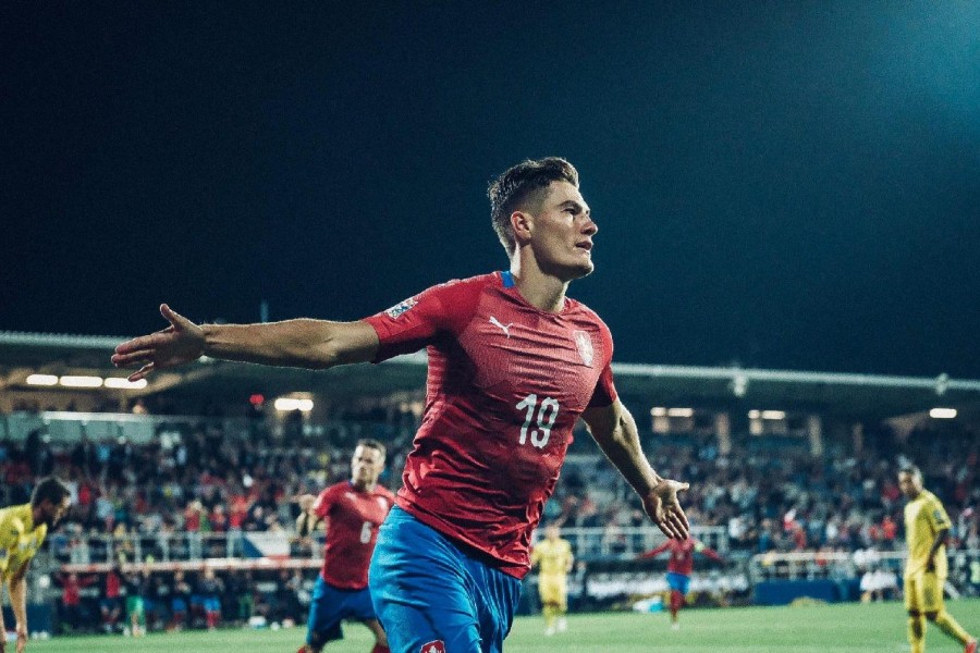 L'esultanza di Patrik Schick dopo il gol contro la Bulgaria