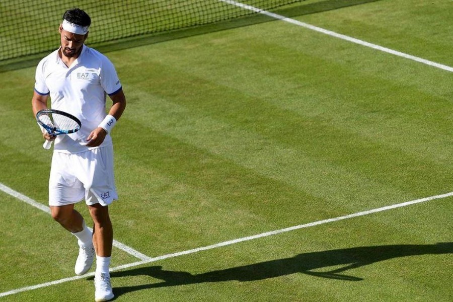 Fabio Fognini in campo a Wimbledon