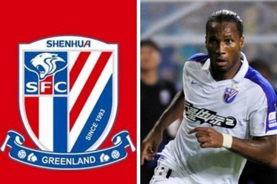 Lo stemma dello Shanghai Shenhua e Didier Drogba