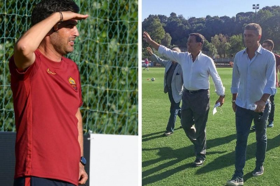 Paulo Fonseca e il presidente del Trastevere (foto a destra:Trastevere calcio), di LaPresse