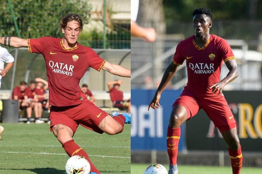 Amadou Diawara e Nicolò Zaniolo nell'amichevole di oggi contro il gubbio vinta dalla Roma 3-0, di LaPresse