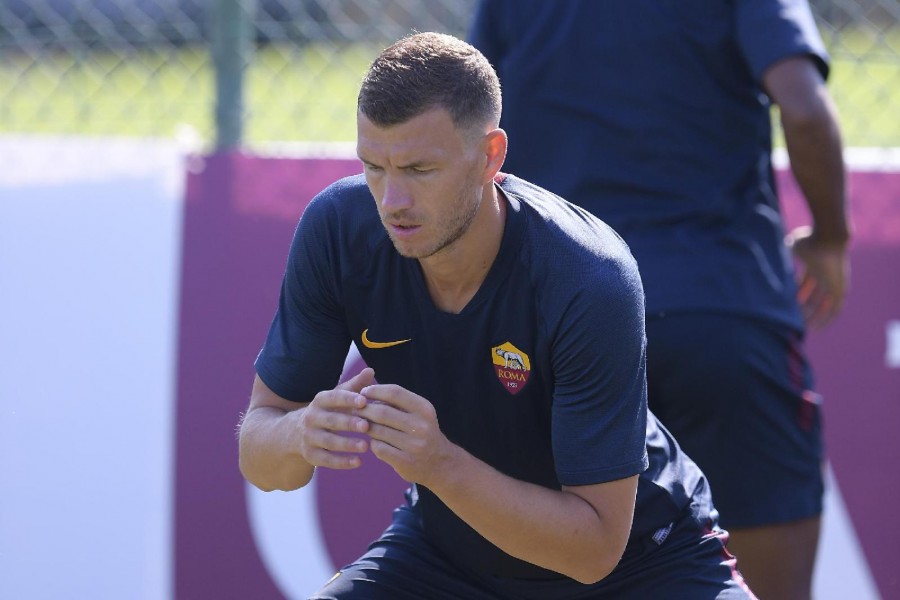 Edin Dzeko a lavoro a Trigoria, di LaPresse