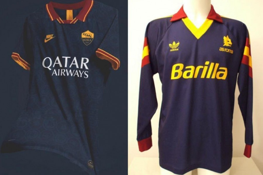 La possibile terza maglia della prossima stagione della Roma ispirata a quella degli anni 90'