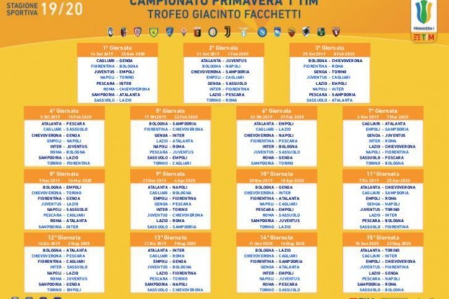 Il calendario della stagione 2019/2020 della Primavera