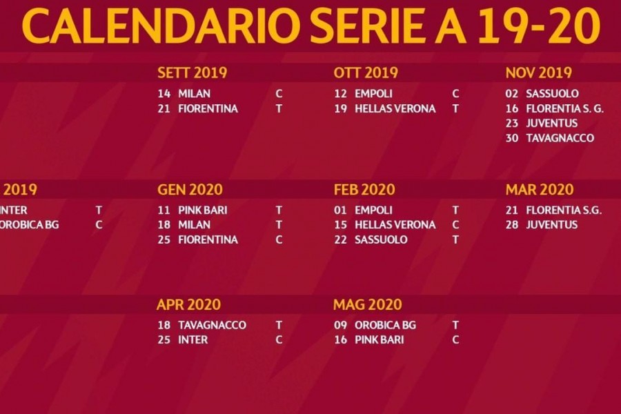 Il calendario della Stagione 2019/2020 della Roma Femminile