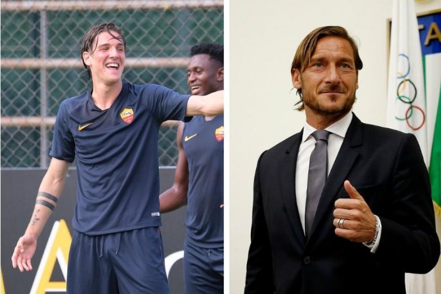 Nicolò Zaniolo e Francesco Totti, di LaPresse