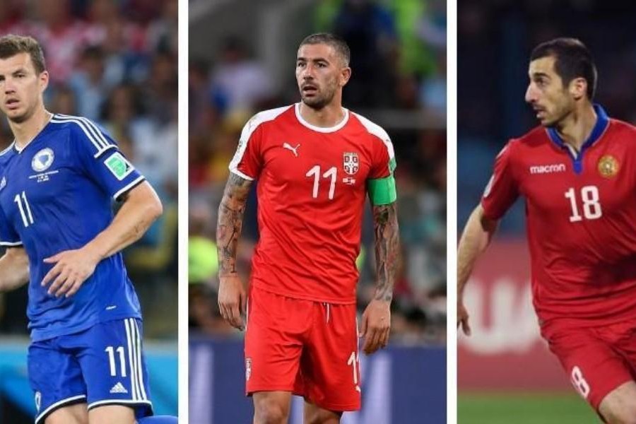 Edin Dzeko, Aleksandar Kolarov e Henrikh Mkhitaryan, di LaPresse