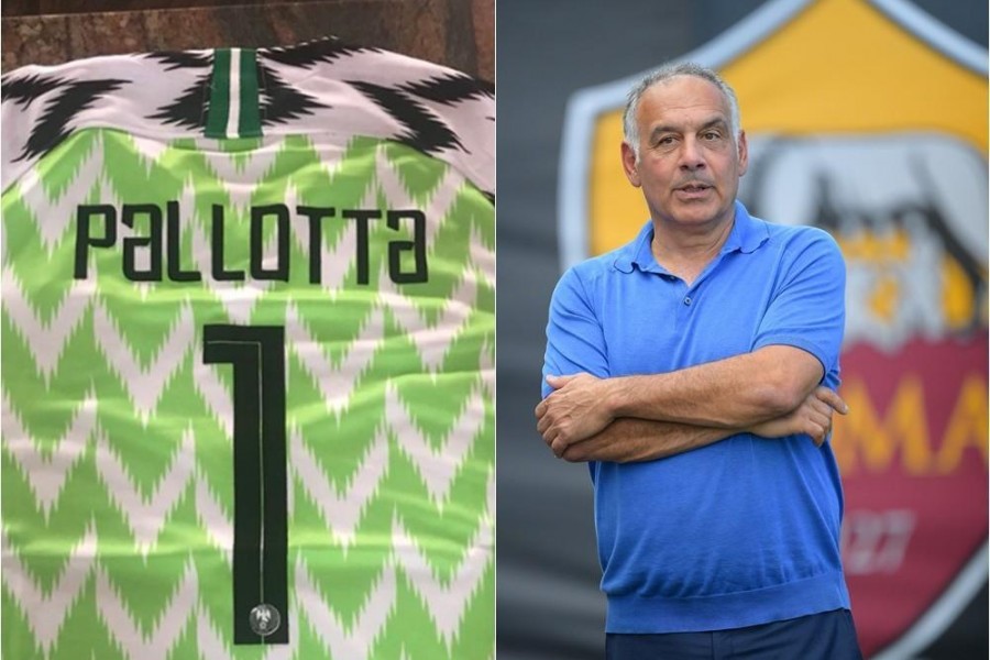 Il presidente giallorosso con la maglia donatagli dalla Federcalcio nigeriana